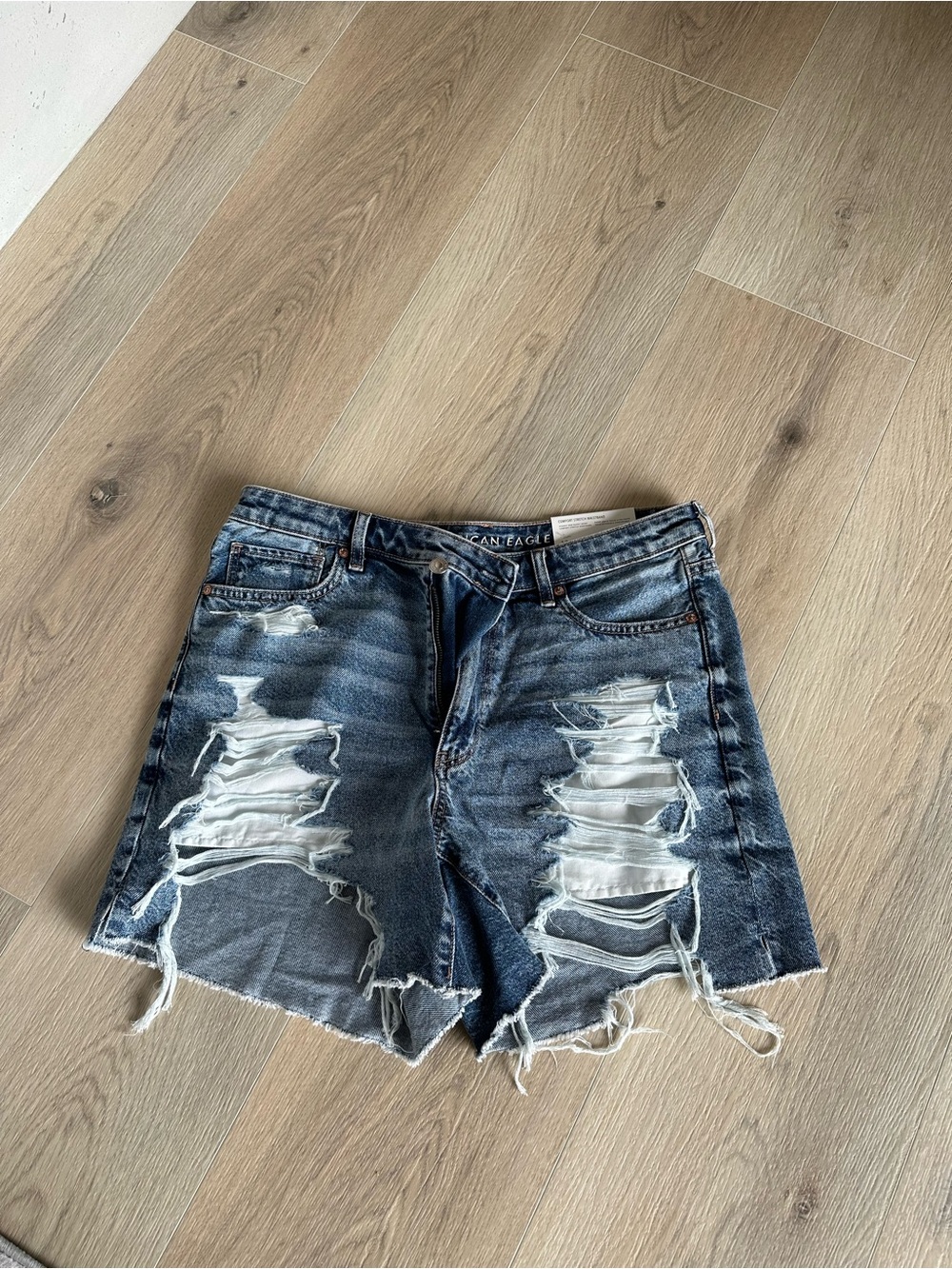American Eagle Outfitters Distressed Denim Cutoff Shorts Highest Rise Baggy